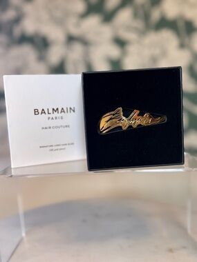 Balmain Limited Edition 18k Gold Logo Hair Accessory Rare New in Box